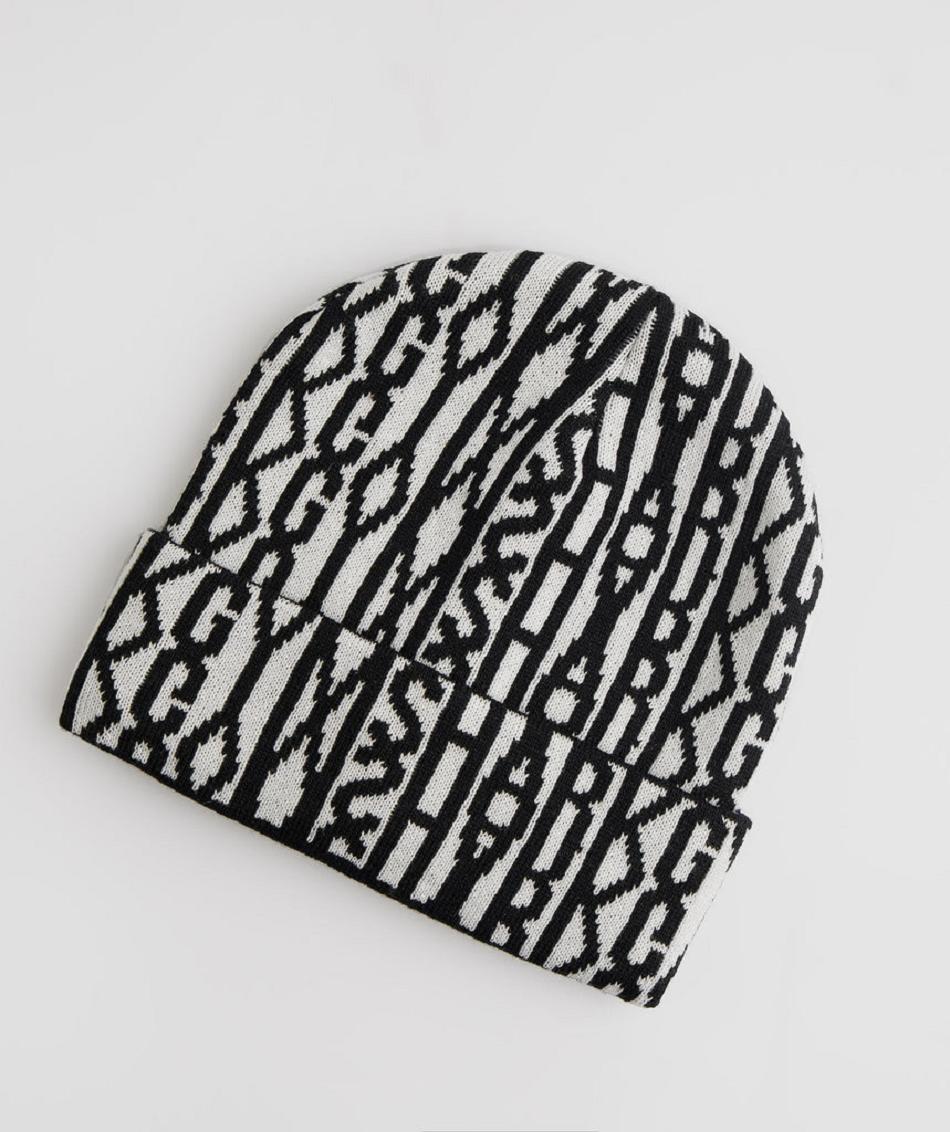 καπελα Gymshark Reversable Jacquard Beanie γυναικεια μαυρα ασπρα | GR_TG2735