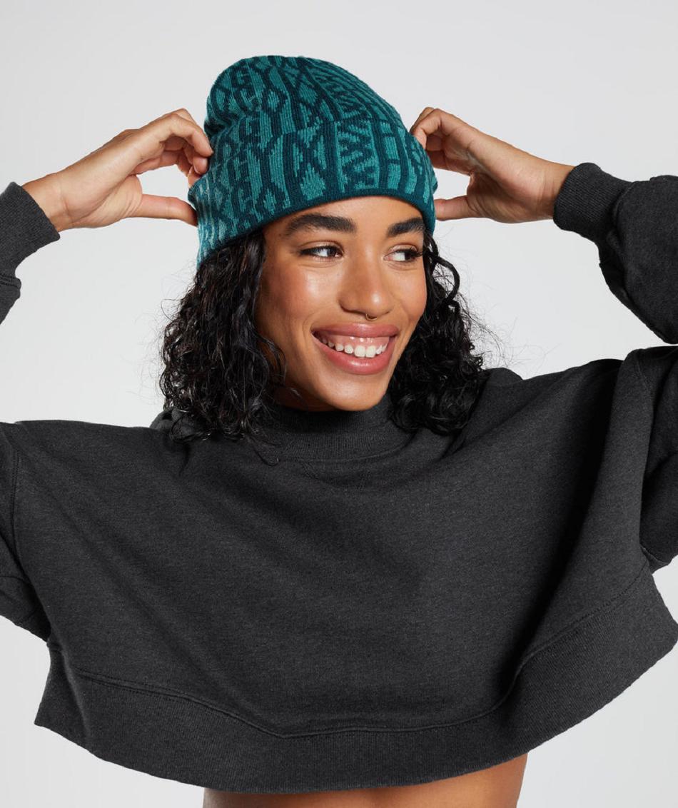 καπελα Gymshark Reversable Jacquard Beanie γυναικεια τυρκουάζ μπλε | GR_YQ3912