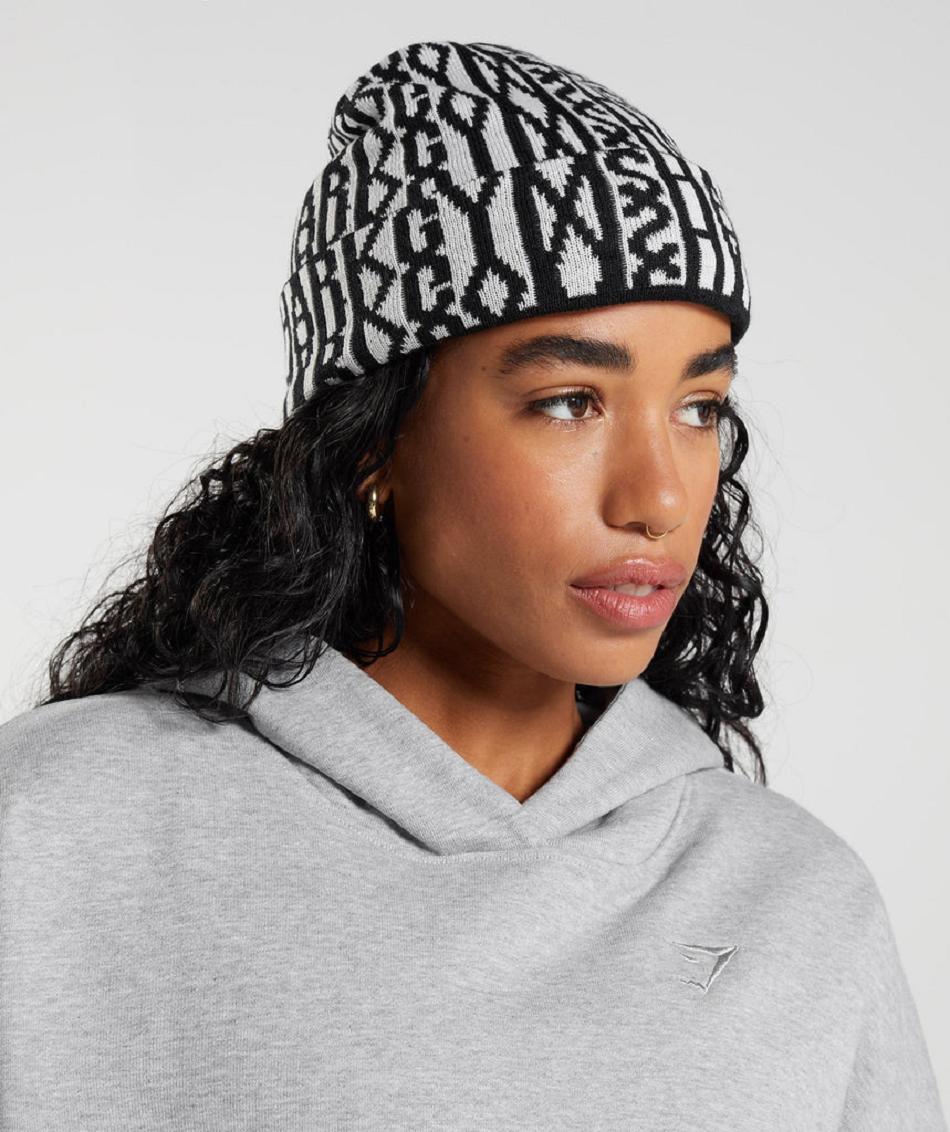 καπελα Gymshark Reversable Jacquard ανδρικα μαυρα ασπρα | GR_QZ8125
