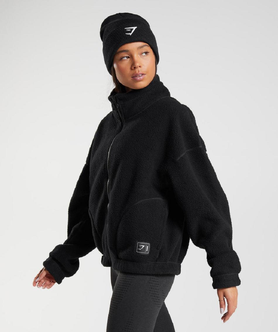 Μπουφαν Gymshark Sherpa γυναικεια μαυρα | GR_MI9750