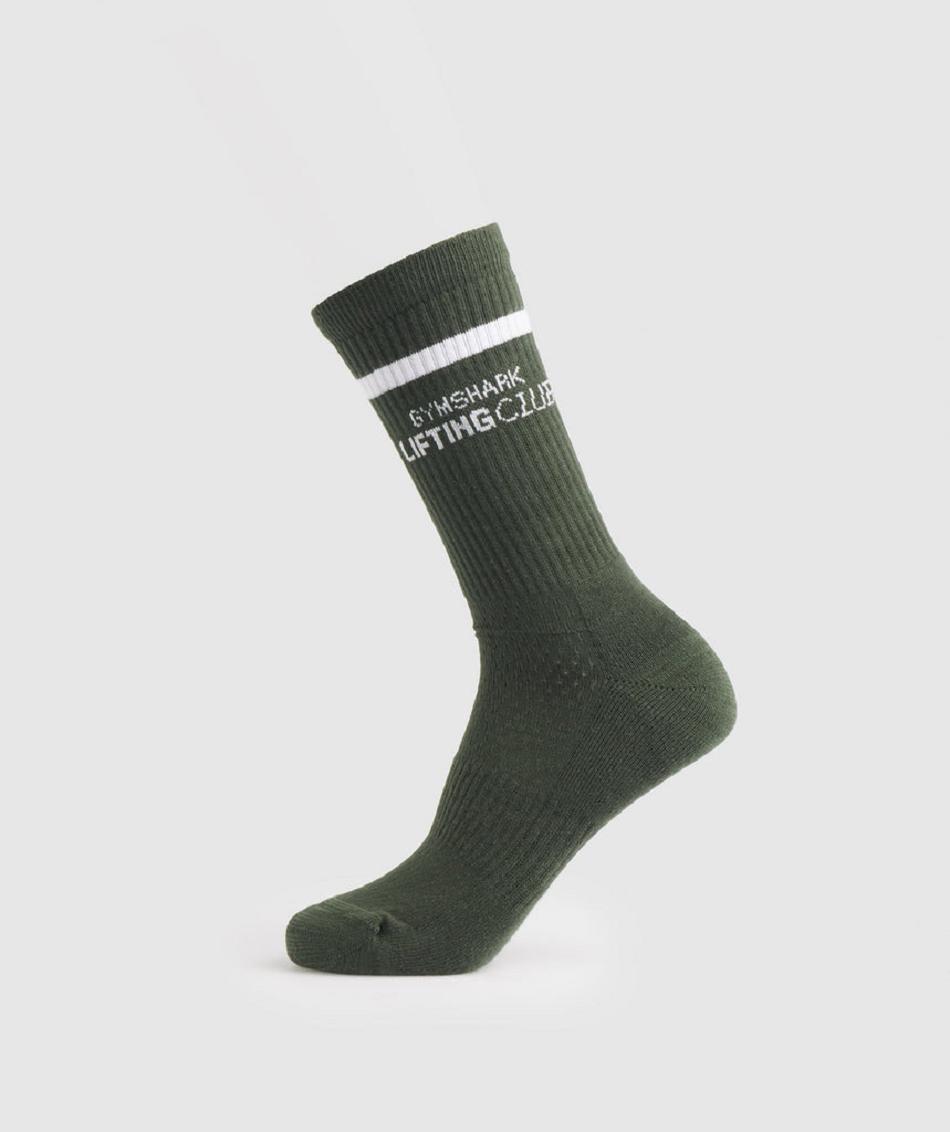 Καλτσεσ Gymshark Social Club Double Stripe 1pk ανδρικα Ελιά ασπρα | GR_N3921