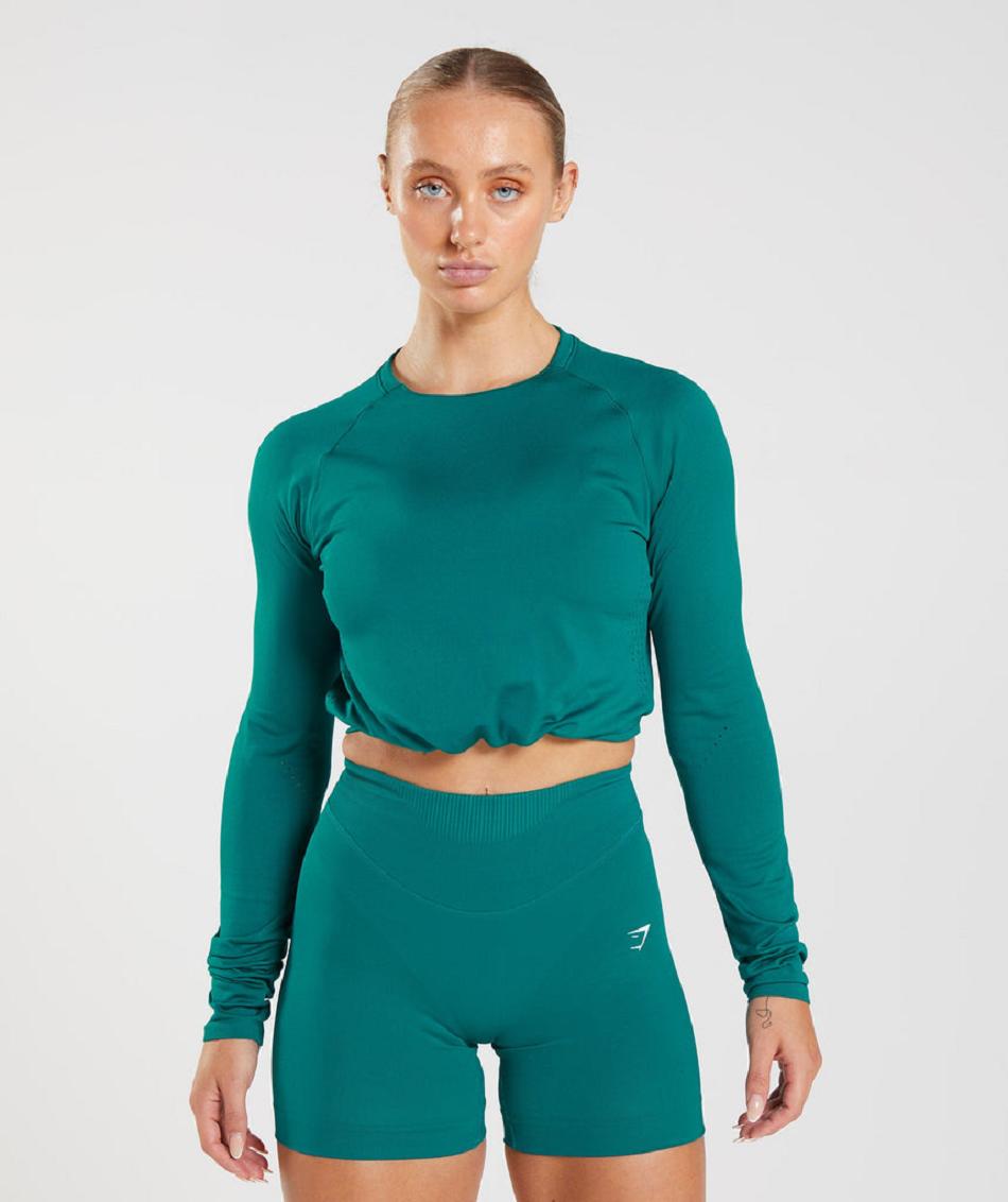 Μακρυμανικο Gymshark Sweat Seamless γυναικεια τυρκουάζ | GR_AS1244