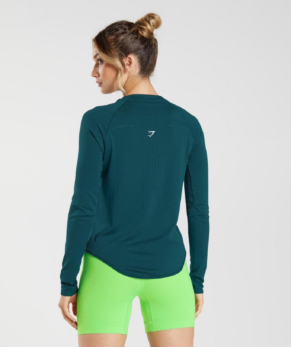 Μακρυμανικο Gymshark Sweat Seamless γυναικεια τυρκουάζ | GR_BH4678