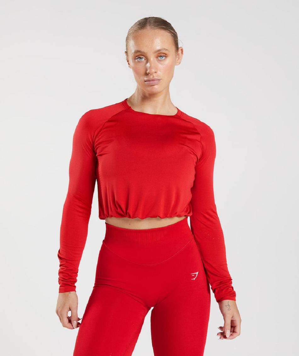 Μακρυμανικο Gymshark Sweat Seamless γυναικεια κοκκινα | GR_CR9584