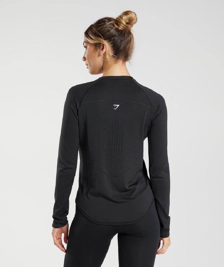 Μακρυμανικο Gymshark Sweat Seamless γυναικεια μαυρα | GR_MI9288