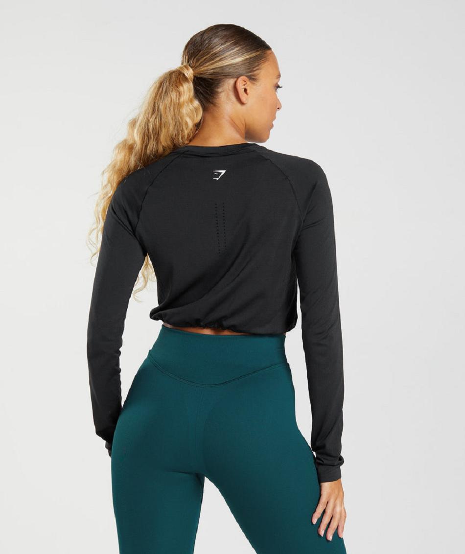 Μακρυμανικο Gymshark Sweat Seamless γυναικεια μαυρα | GR_YQ3461