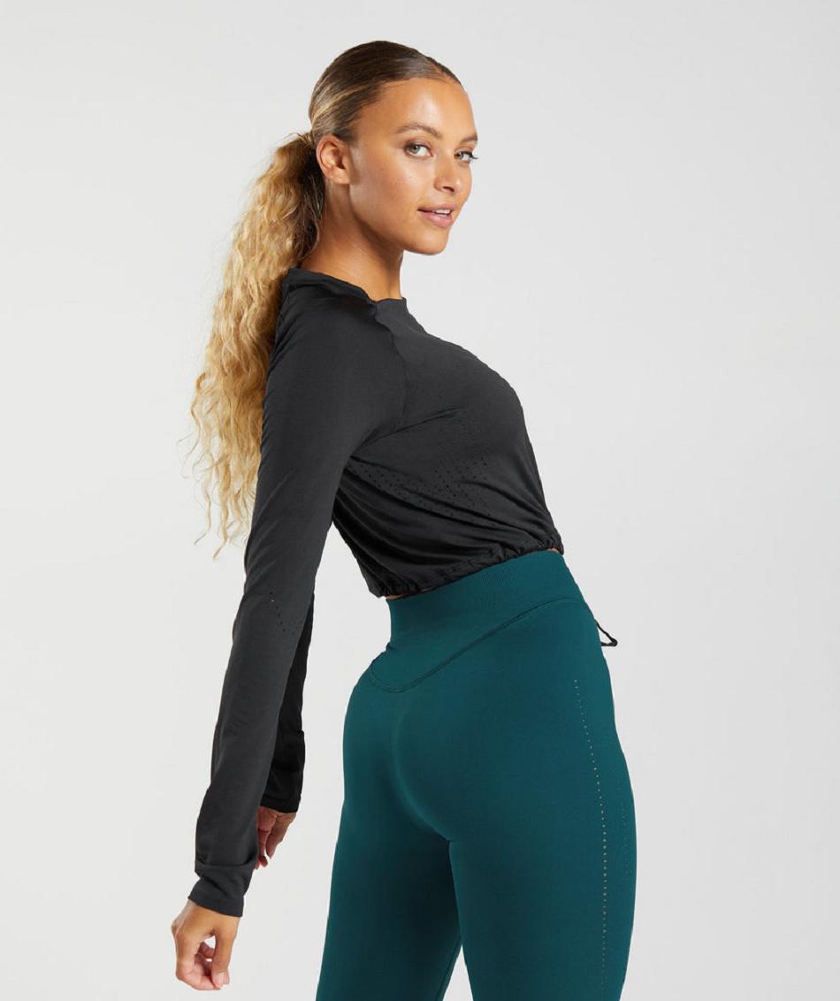 Μακρυμανικο Gymshark Sweat Seamless γυναικεια μαυρα | GR_YQ3461