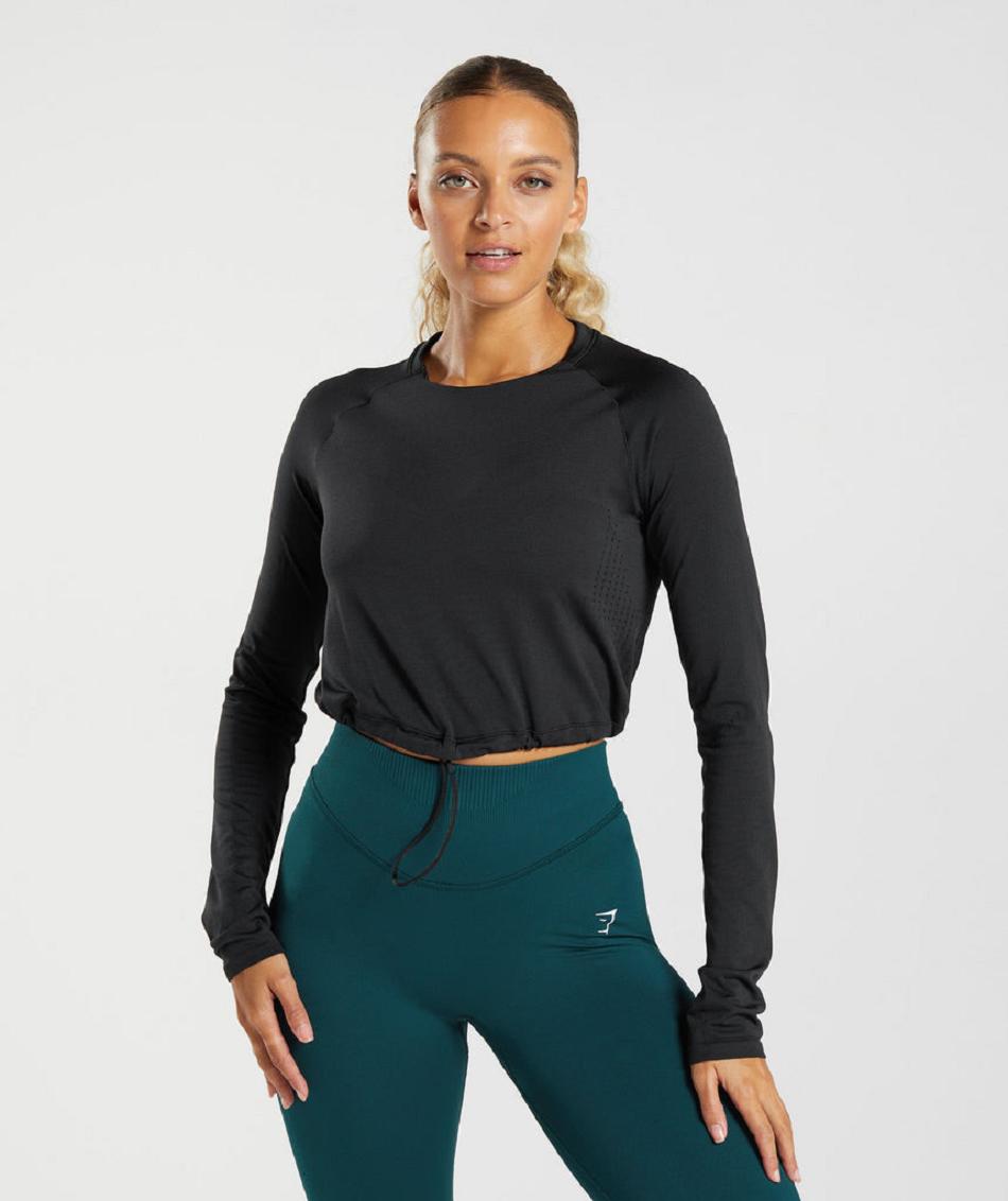 Μακρυμανικο Gymshark Sweat Seamless γυναικεια μαυρα | GR_YQ3461