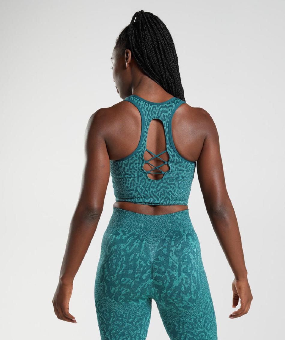 αμανικα μπλουζακια Gymshark Adapt Animal Seamless Crop γυναικεια τυρκουάζ | GR_EE1074