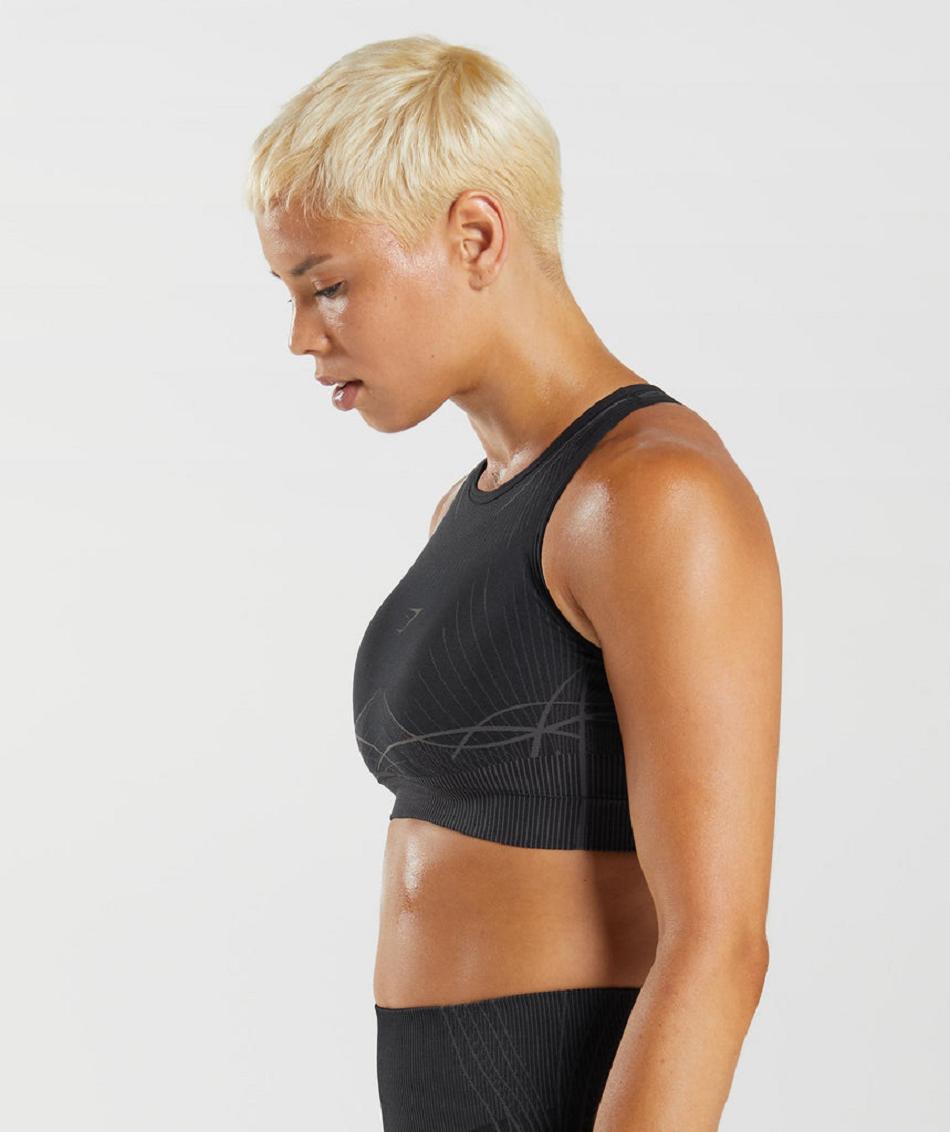 Αθλητικο Σουτιεν Gymshark Apex Seamless γυναικεια μαυρα μαυρα γκρι | GR_YJ7558