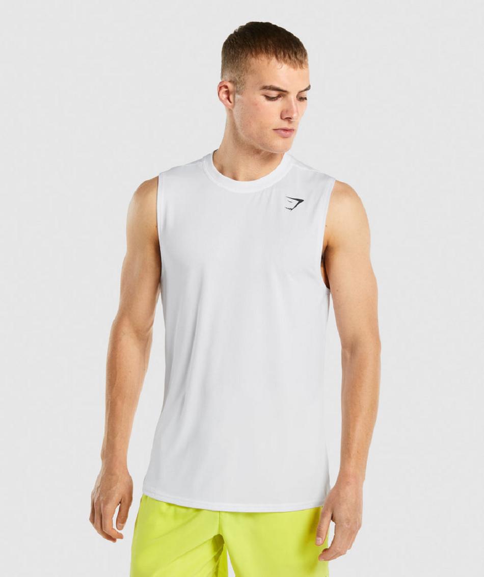 αμανικα μπλουζακια Gymshark Arrival Sleeveless ανδρικα ασπρα | GR_QX2908