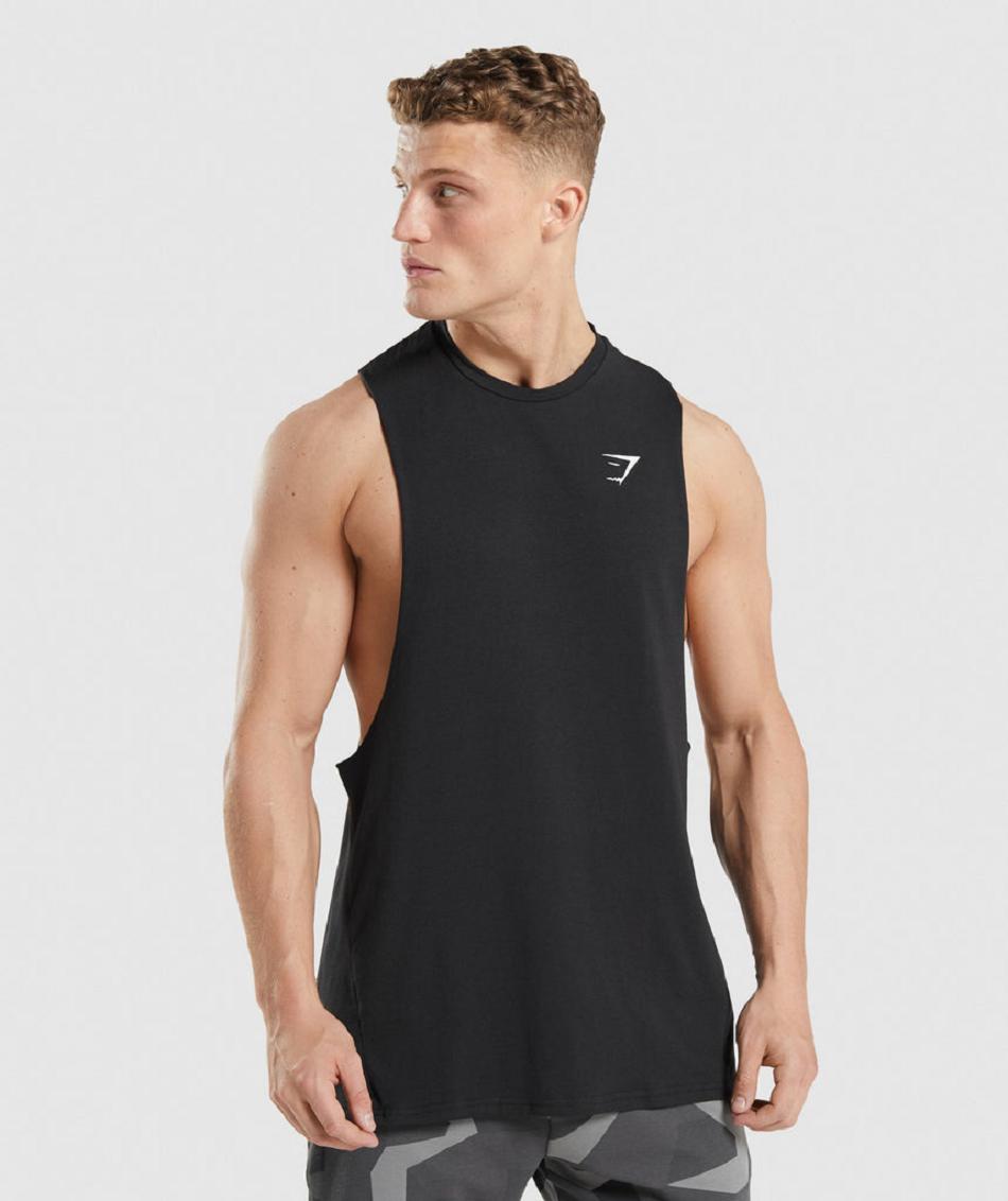 αμανικα μπλουζακια Gymshark Critical 2.0 Drop Arm ανδρικα μαυρα | GR_TG2984