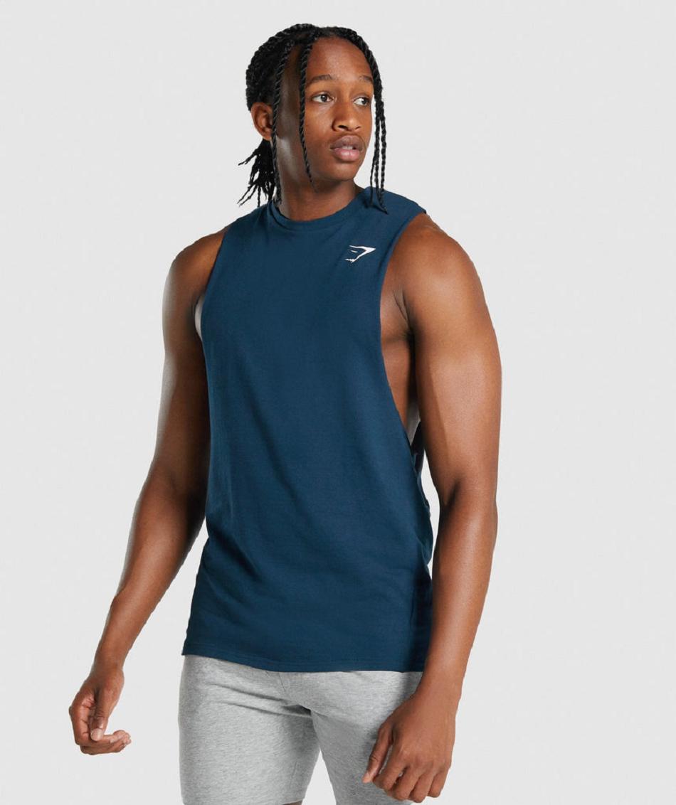 αμανικα μπλουζακια Gymshark Critical 2.0 Drop Arm ανδρικα σκουρο μπλε | GR_UV2782