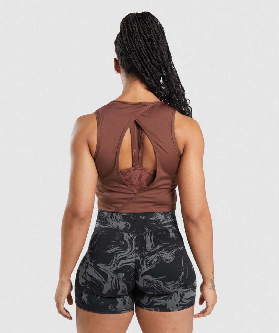 αμανικα μπλουζακια Gymshark Gs Power Open Back Cropped γυναικεια ροζ καφε | GR_Q5721