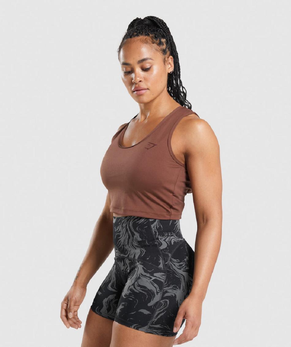 αμανικα μπλουζακια Gymshark Gs Power Open Back Cropped γυναικεια ροζ καφε | GR_Q5721