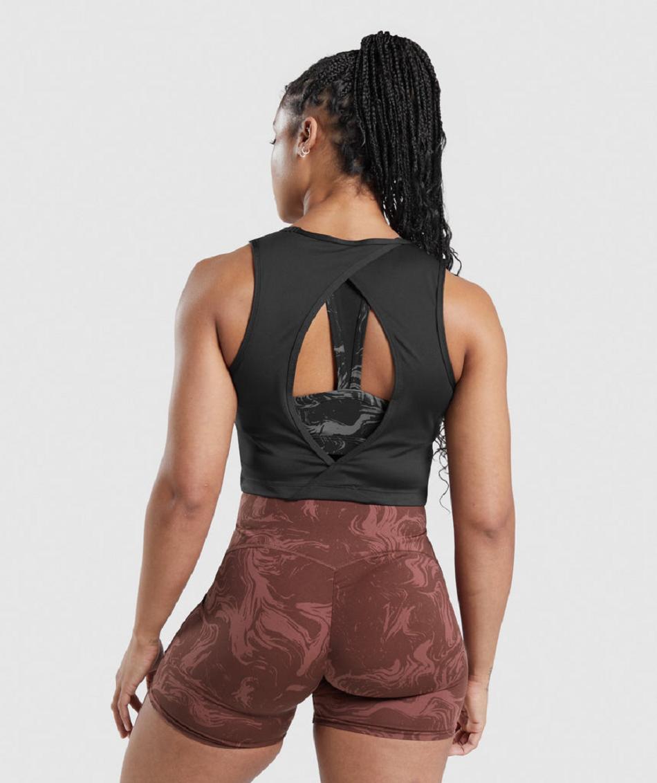 αμανικα μπλουζακια Gymshark Gs Power Open Back Cropped γυναικεια μαυρα | GR_O1818