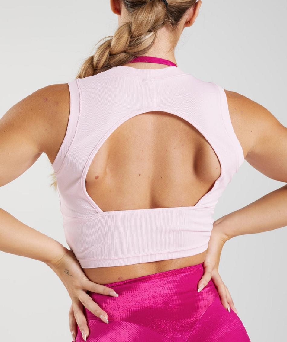 αμανικα μπλουζακια Gymshark Gs Power Ribbed Midi γυναικεια ροζ | GR_TH8604