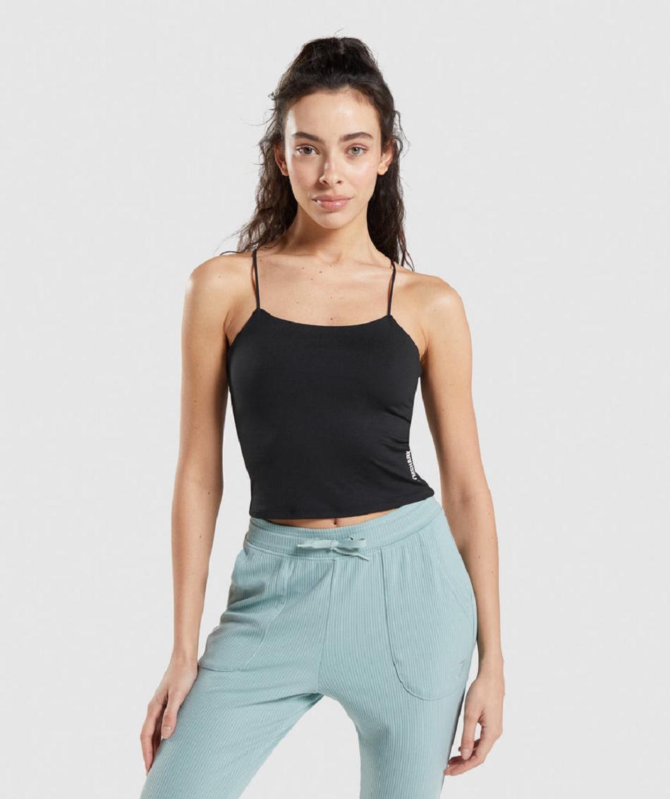 αμανικα μπλουζακια Gymshark Pause Cami γυναικεια μαυρα | GR_IM5108