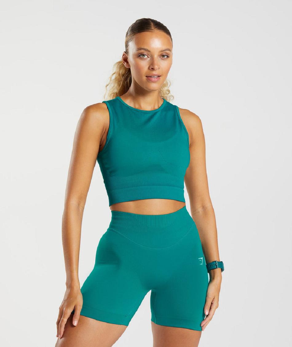 αμανικα μπλουζακια Gymshark Sweat Seamless Midi γυναικεια τυρκουάζ | GR_MI8150