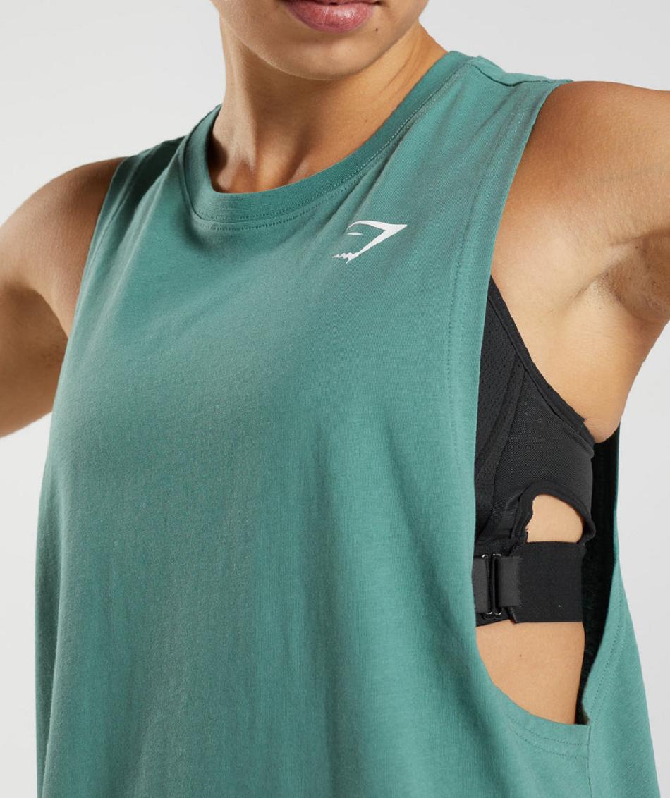 αμανικα μπλουζακια Gymshark Training Drop Arm γυναικεια πρασινο | GR_TG9037