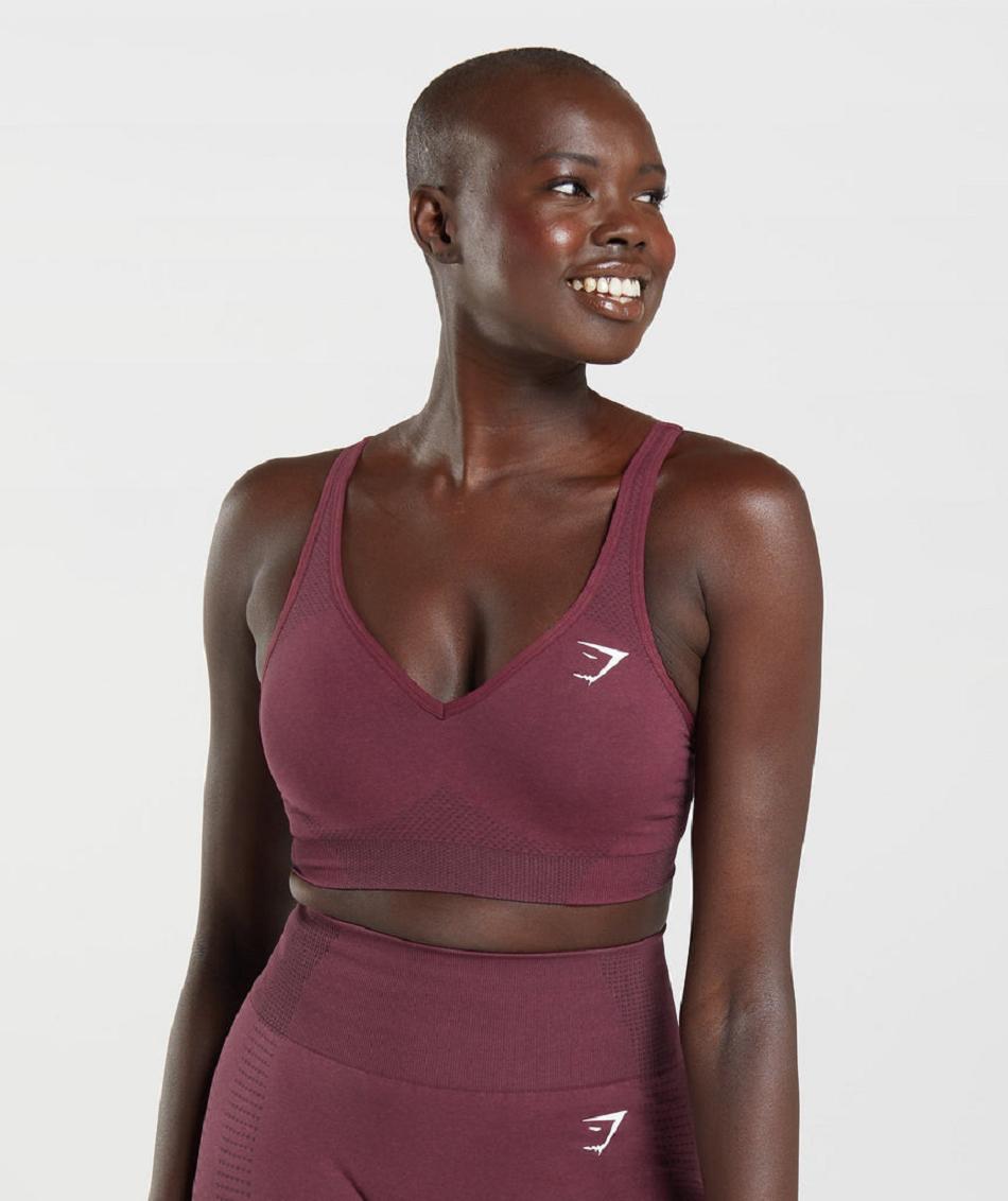 Αθλητικο Σουτιεν Gymshark Vital Seamless 2.0 V Neck γυναικεια μπορντο | GR_BH5068