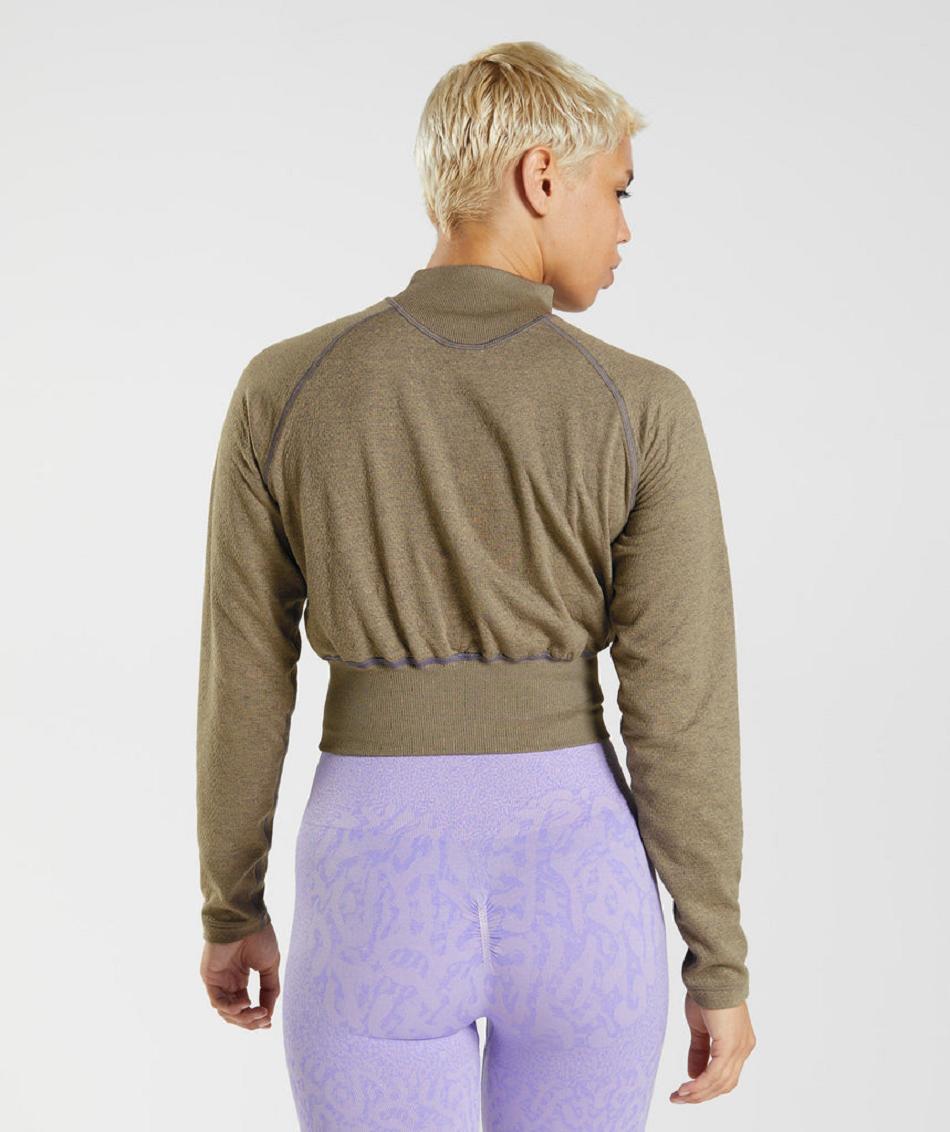 τρέξιμο με κουκούλα Gymshark 315 Long Sleeve Warmup γυναικεια καφε μωβ | GR_BH7407