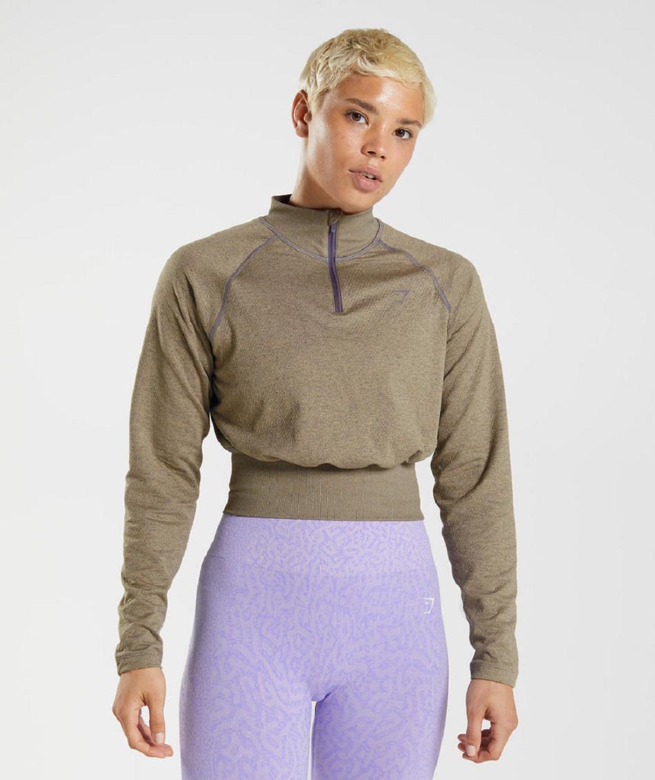 τρέξιμο με κουκούλα Gymshark 315 Long Sleeve Warmup γυναικεια καφε μωβ | GR_BH7407