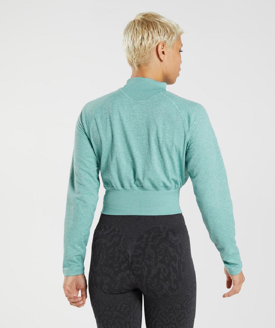 τρέξιμο με κουκούλα Gymshark 315 Long Sleeve Warmup γυναικεια μπλε τυρκουάζ | GR_EC9302