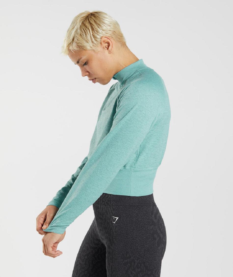 τρέξιμο με κουκούλα Gymshark 315 Long Sleeve Warmup γυναικεια μπλε τυρκουάζ | GR_EC9302