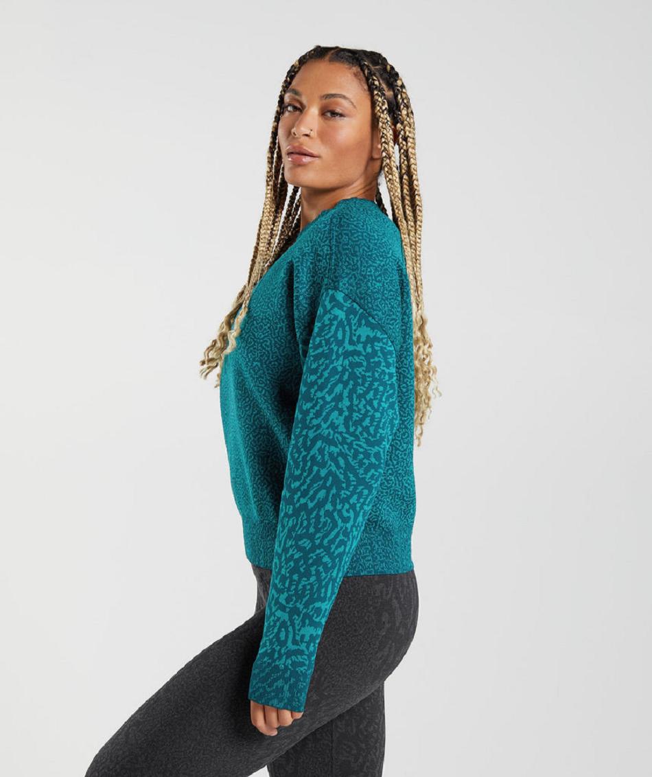 τρέξιμο με κουκούλα Gymshark Adapt Animal Sweatshirt γυναικεια τυρκουάζ | GR_V8835