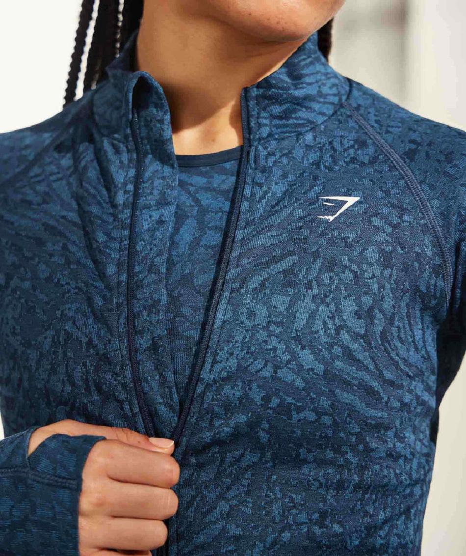 τρέξιμο με κουκούλα Gymshark Adapt Animal Zip Through γυναικεια σκουρο μπλε | GR_AS7442