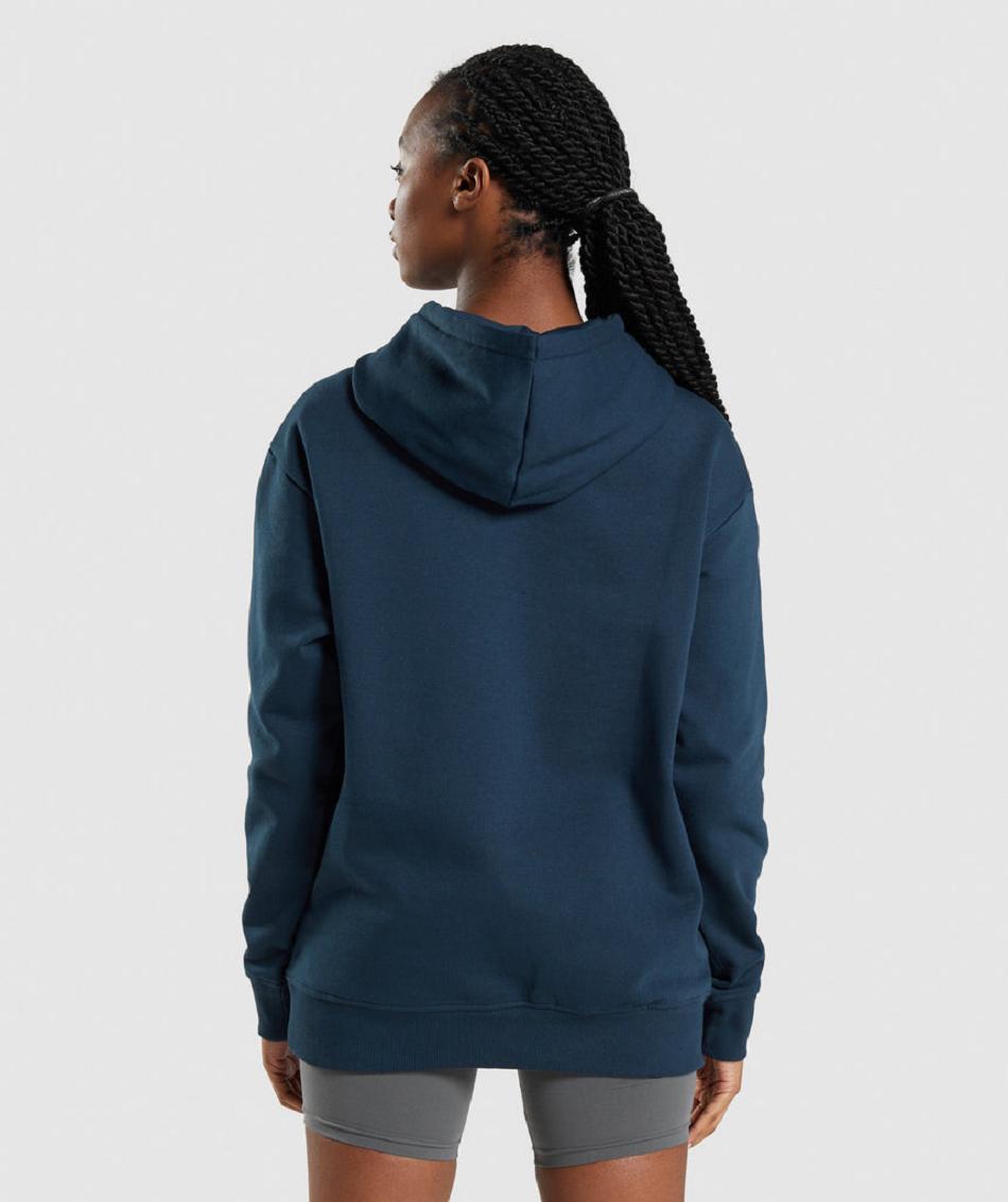 Φουτερ με Κουκουλα Gymshark Apollo Oversized γυναικεια σκουρο μπλε | GR_MI9715