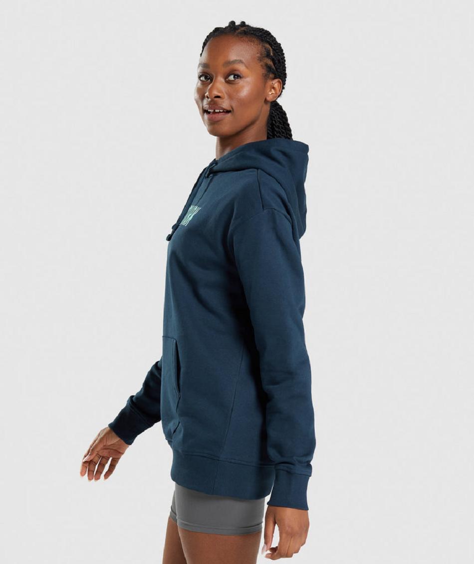 Φουτερ με Κουκουλα Gymshark Apollo Oversized γυναικεια σκουρο μπλε | GR_MI9715