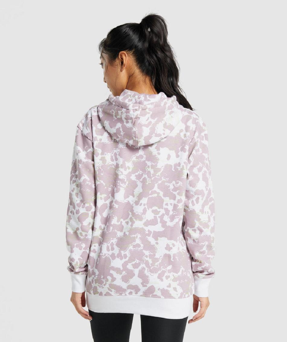 Φουτερ με Κουκουλα Gymshark Camo Graphic Oversized γυναικεια ασπρα μωβ | GR_EP6995