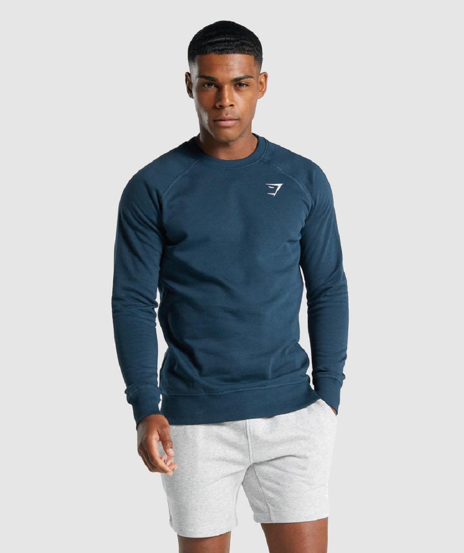 τρέξιμο με κουκούλα Gymshark Crest Sweatshirt ανδρικα σκουρο μπλε | GR_R3239