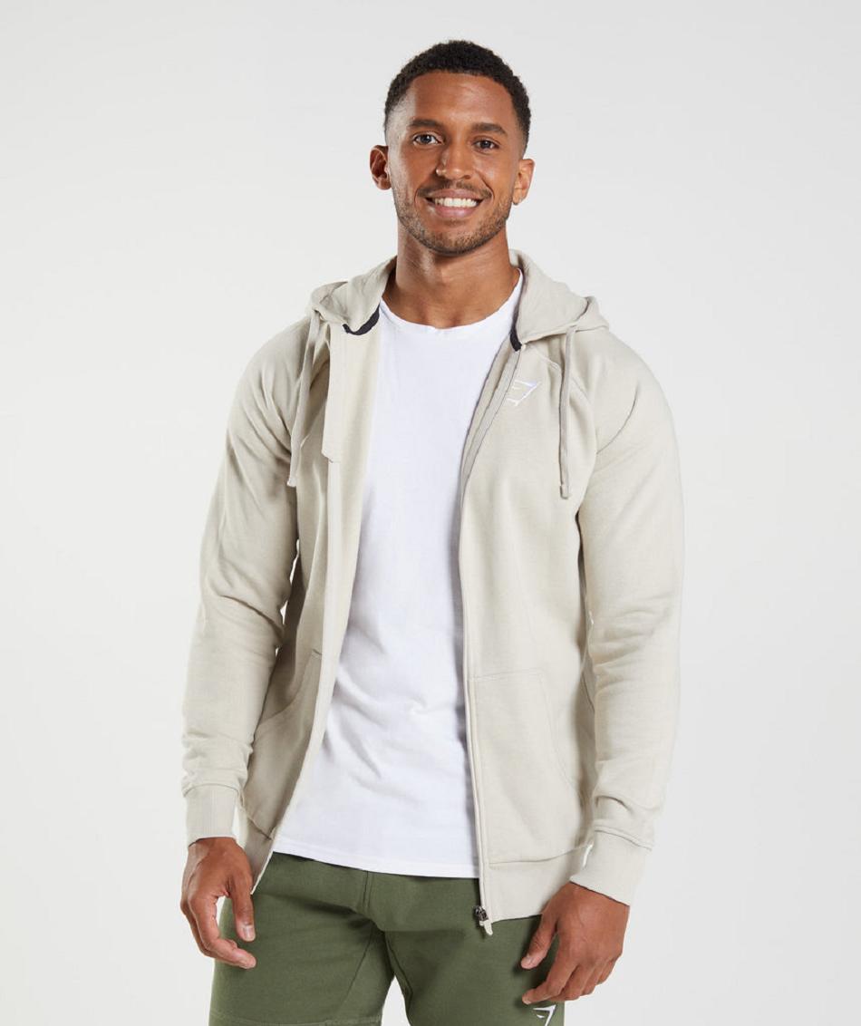 Φουτερ με Κουκουλα Gymshark Crest Zip Up ανδρικα γκρι | GR_CR4956