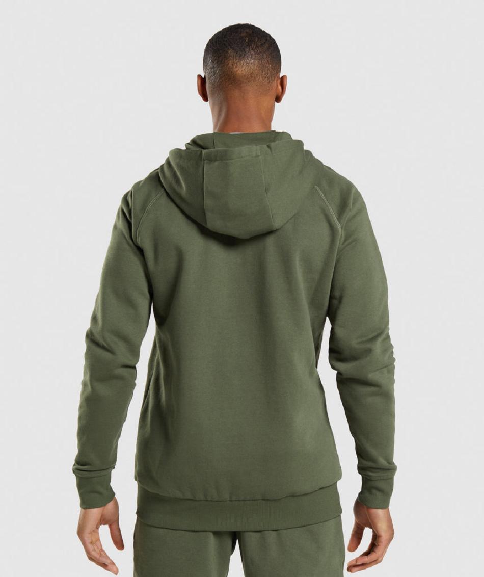 Φουτερ με Κουκουλα Gymshark Crest Zip Up ανδρικα Ελιά | GR_QX7005