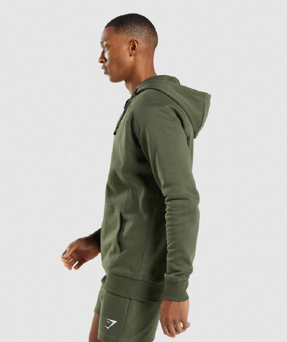 Φουτερ με Κουκουλα Gymshark Crest Zip Up ανδρικα Ελιά | GR_QX7005