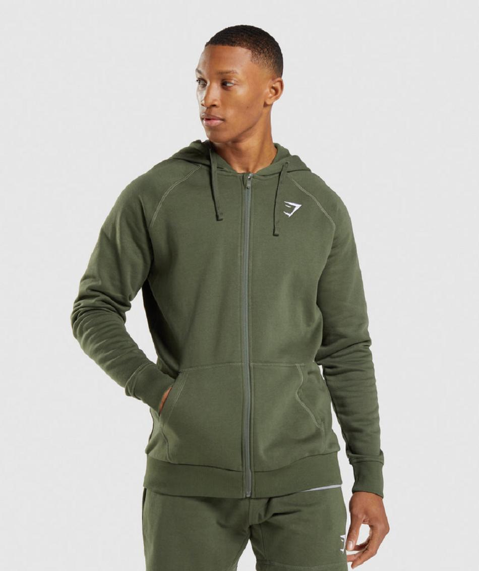 Φουτερ με Κουκουλα Gymshark Crest Zip Up ανδρικα Ελιά | GR_QX7005