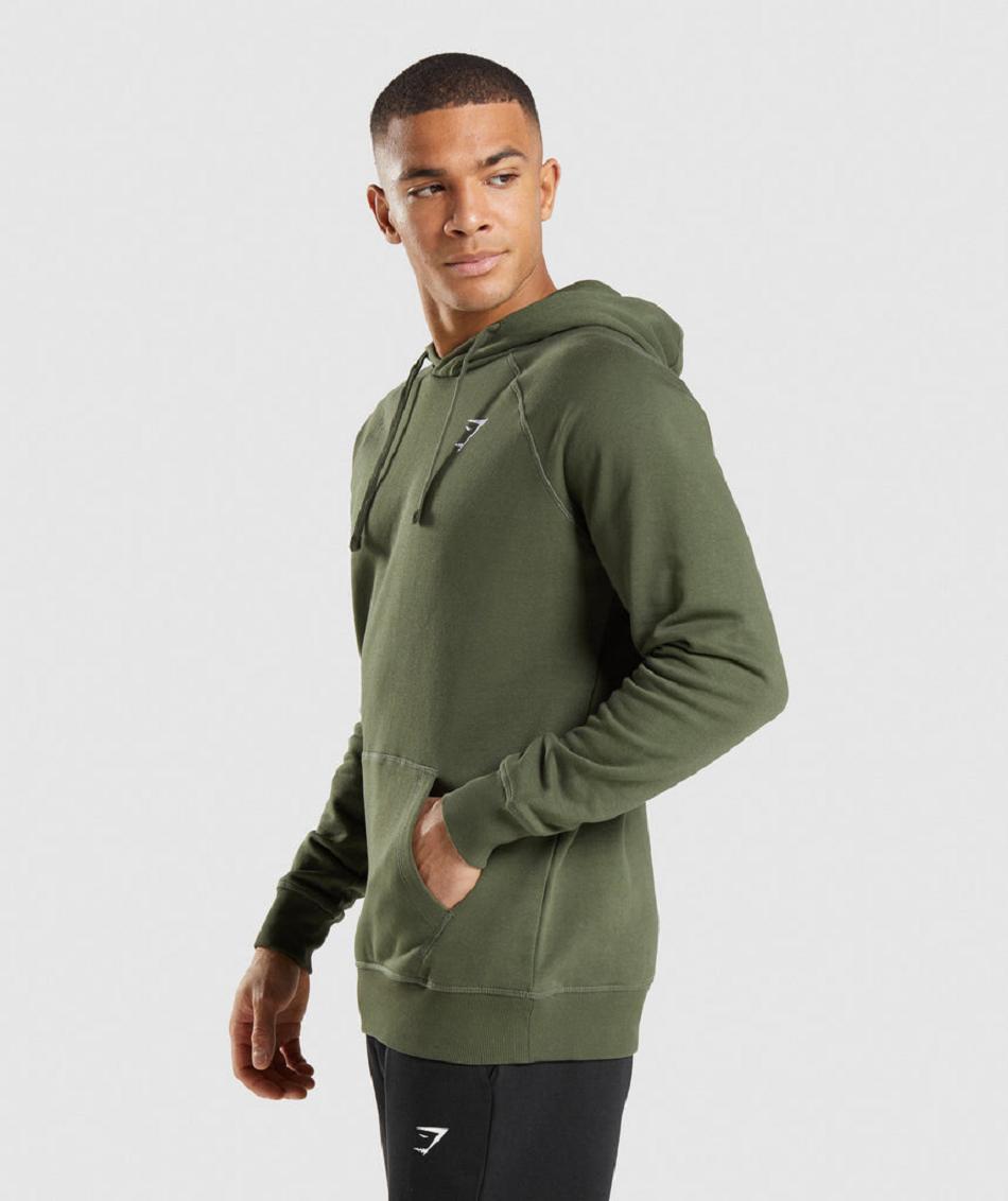 Φουτερ με Κουκουλα Gymshark Crest ανδρικα Ελιά | GR_IM3128