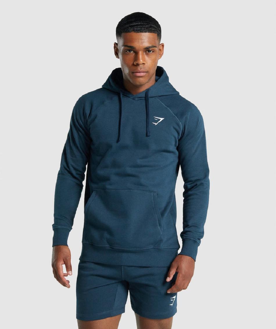 Φουτερ με Κουκουλα Gymshark Crest ανδρικα σκουρο μπλε | GR_BO5208