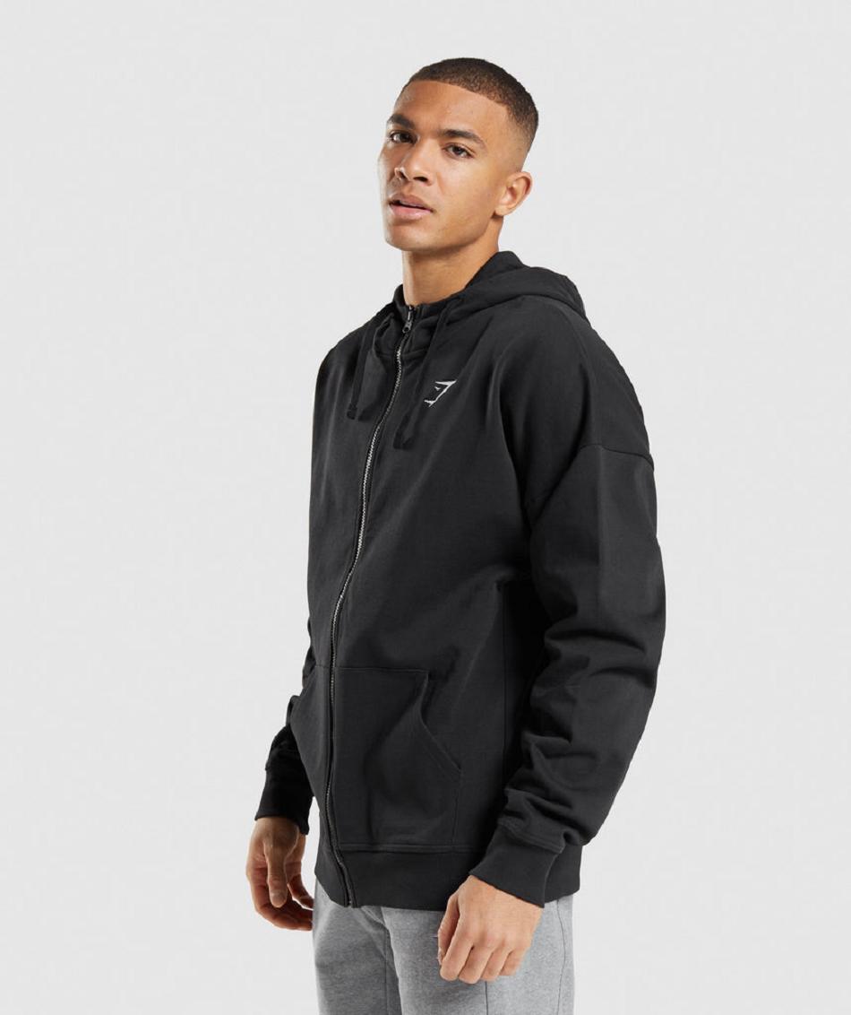 Φουτερ με Κουκουλα Gymshark Essential Zip Up ανδρικα μαυρα | GR_YQ1555