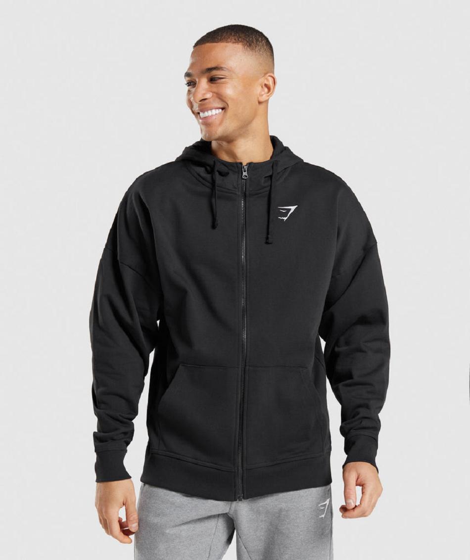 Φουτερ με Κουκουλα Gymshark Essential Zip Up ανδρικα μαυρα | GR_YQ1555