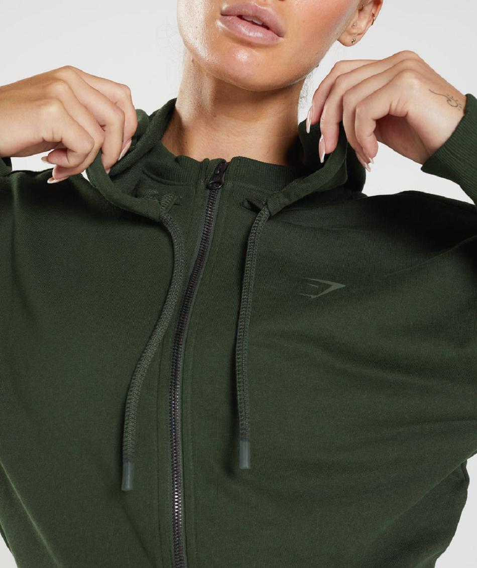 Φουτερ με Κουκουλα Gymshark Gs Power Cropped Zip γυναικεια Ελιά | GR_AS6610
