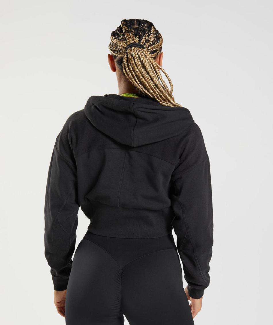 Φουτερ με Κουκουλα Gymshark Gs Power Cropped Zip γυναικεια μαυρα | GR_AZ1395
