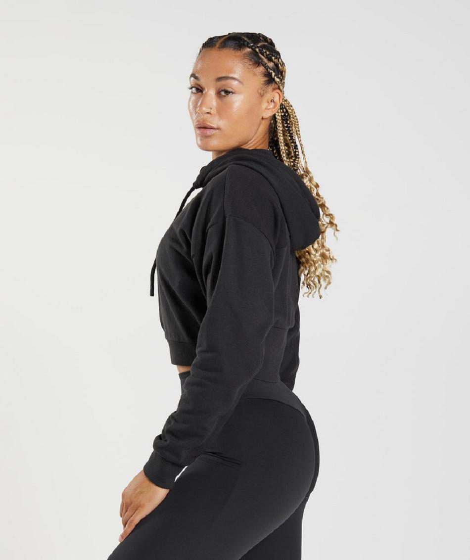 Φουτερ με Κουκουλα Gymshark Gs Power Cropped Zip γυναικεια μαυρα | GR_AZ1395