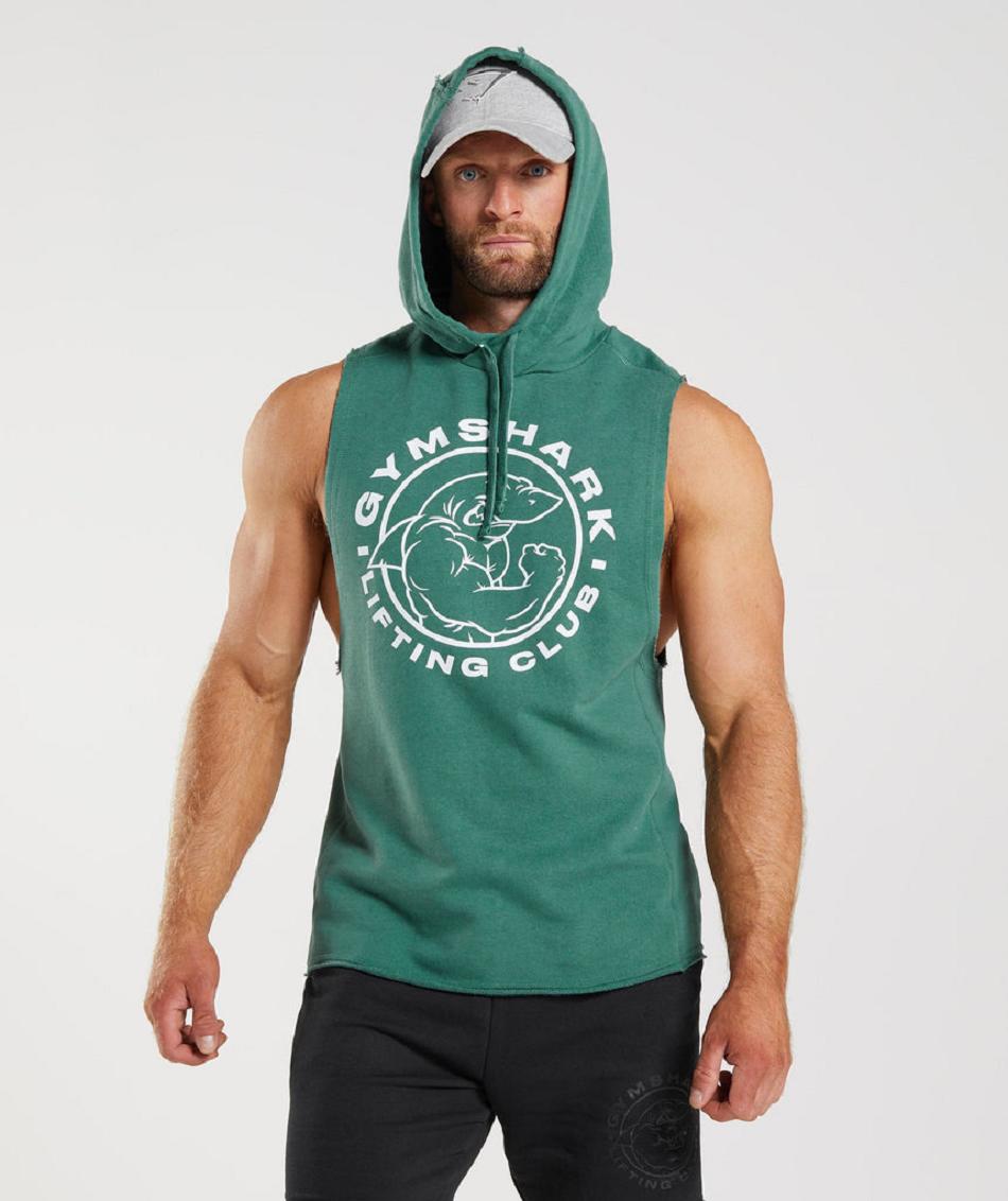 Φουτερ με Κουκουλα Gymshark Legacy Drop Arm ανδρικα πρασινο | GR_Q4224