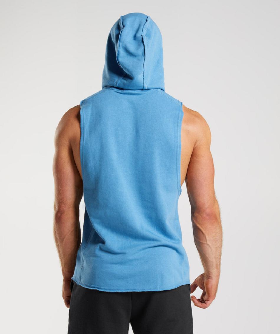 Φουτερ με Κουκουλα Gymshark Legacy Drop Arm ανδρικα μπλε | GR_QX5315