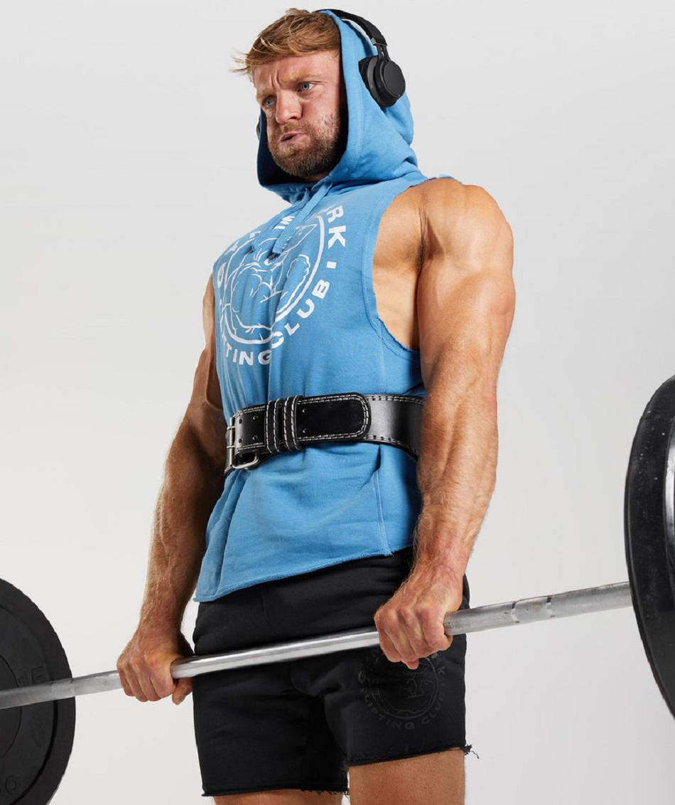 Φουτερ με Κουκουλα Gymshark Legacy Drop Arm ανδρικα μπλε | GR_QX5315