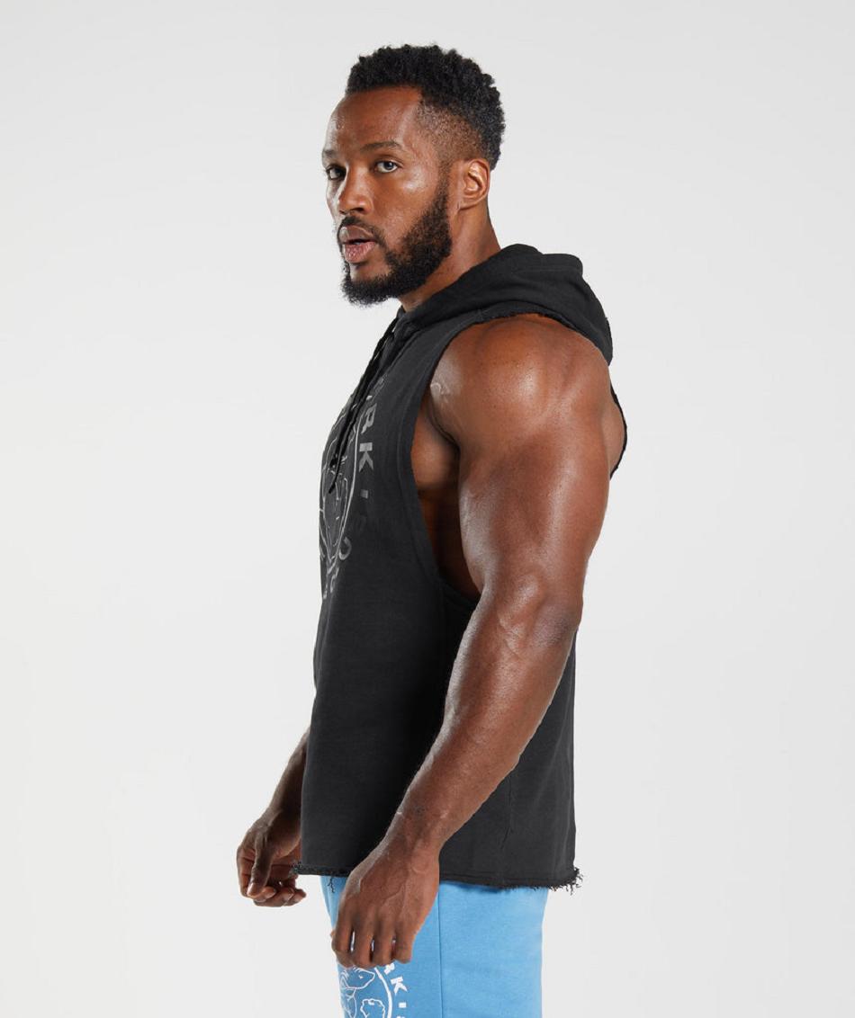 Φουτερ με Κουκουλα Gymshark Legacy Drop Arm ανδρικα μαυρα | GR_VV8246